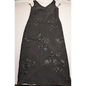 Lauren Ralph Lauren Black Floral Embroidered V-Neck Maxi Dress Gown Womens 8